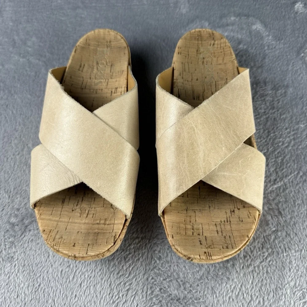 Korks by Kork Ease Joly Sandals Cross Strap Slip On Beige Bone Q38402 Womens 7M